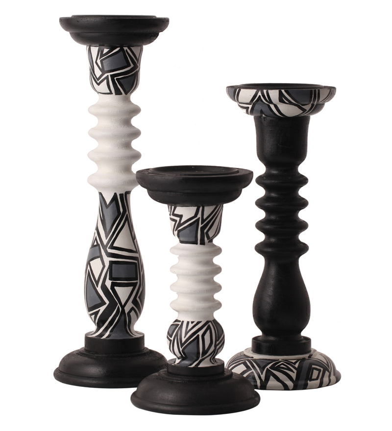 Buy in Bulk Wholesale Pillar Candle Holder Stand Hand-painted in Classic Monochrome Design