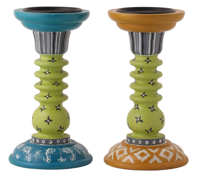 Hand-painted Classic Floral Ikat Candle Holder - Buy in Bulk Wholesale