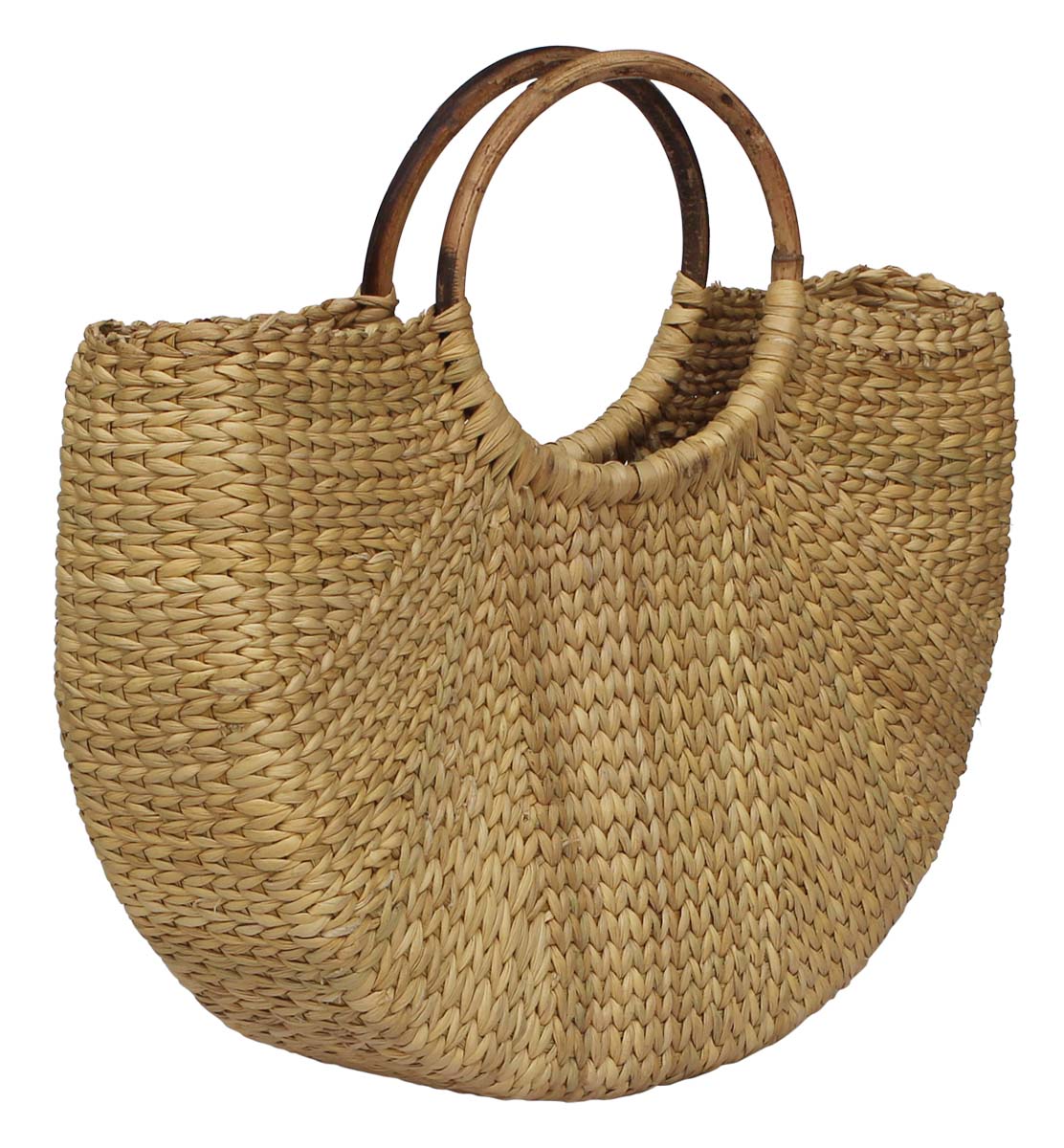 Wholesale 14” Water-Reed Bag in Bulk - Source Hand-Woven Reusable Carry Bags/Shopping Bag with Wooden Twin Handles - Eco-Friendly Handbags from India