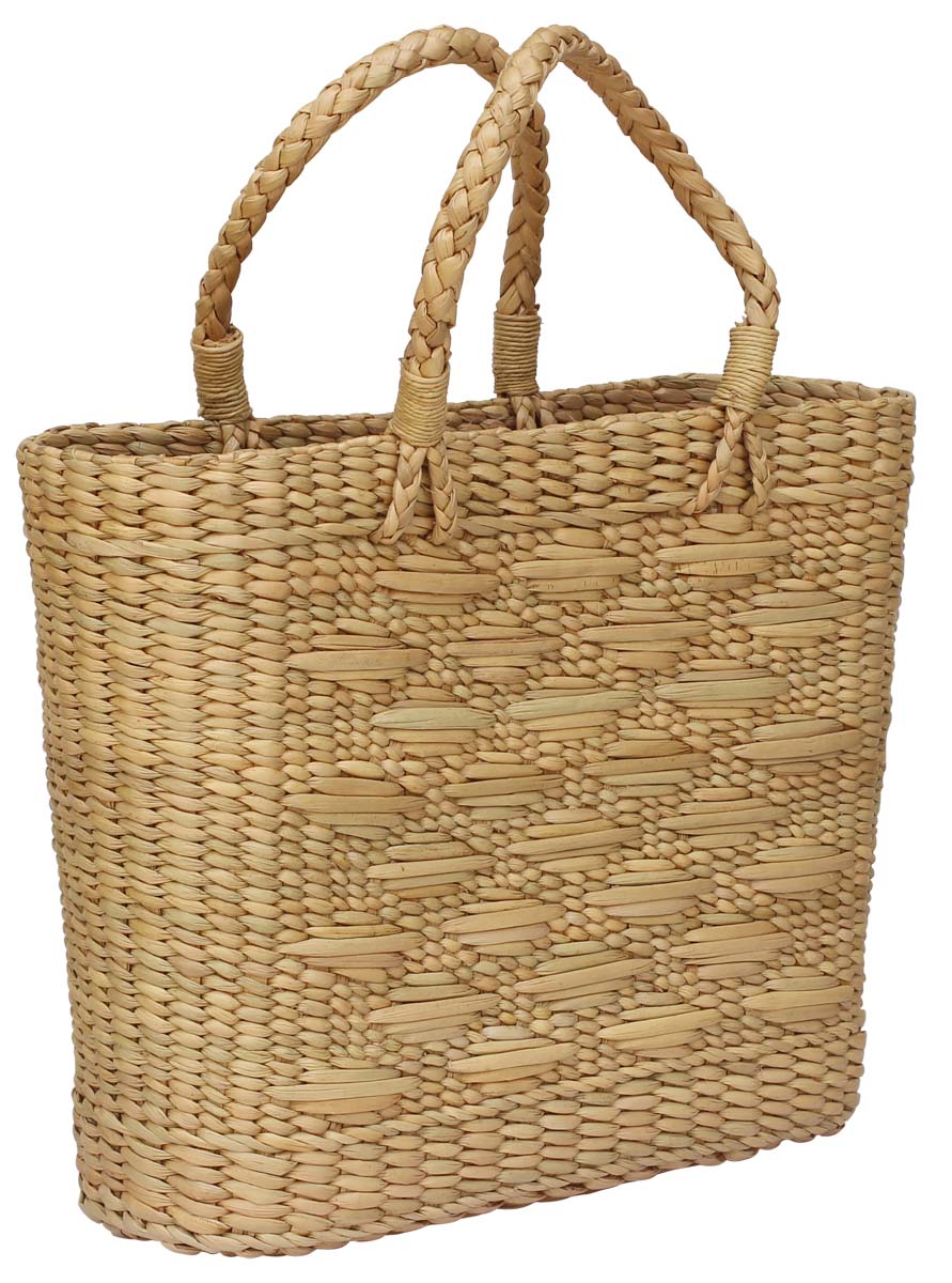 Reusable 15” Water-Reed Bag in Bulk - Wholesale Handmade Eco-Friendly Reusable Carry Bags/Shopping Bag with Braided Twin Handles from India