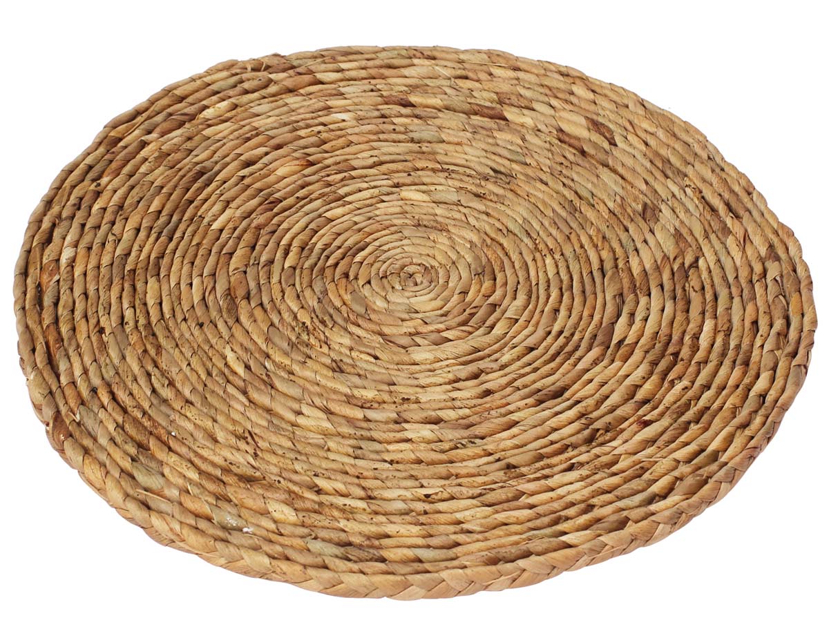 Bulk Wholesale Round Decorative Table-Mat in Water Hyacinth - 10.2” Hand-Woven Mat for Side Tables - Rustic-Look Home Decor from India
