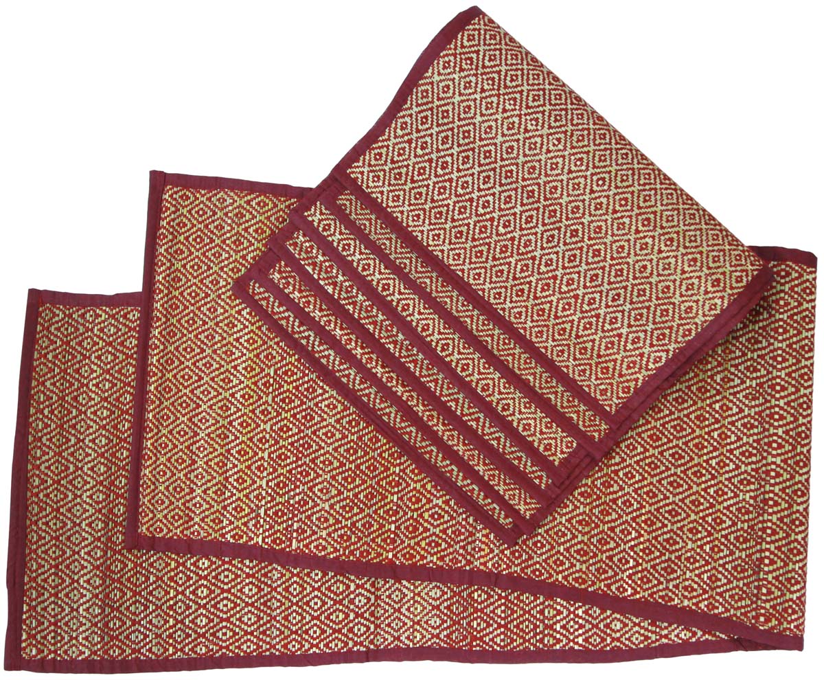 Buy in Bulk Wholesale Darbha Grass Table Runners/ Placemats in Red (Set of 6) Hand-woven 12x6”
