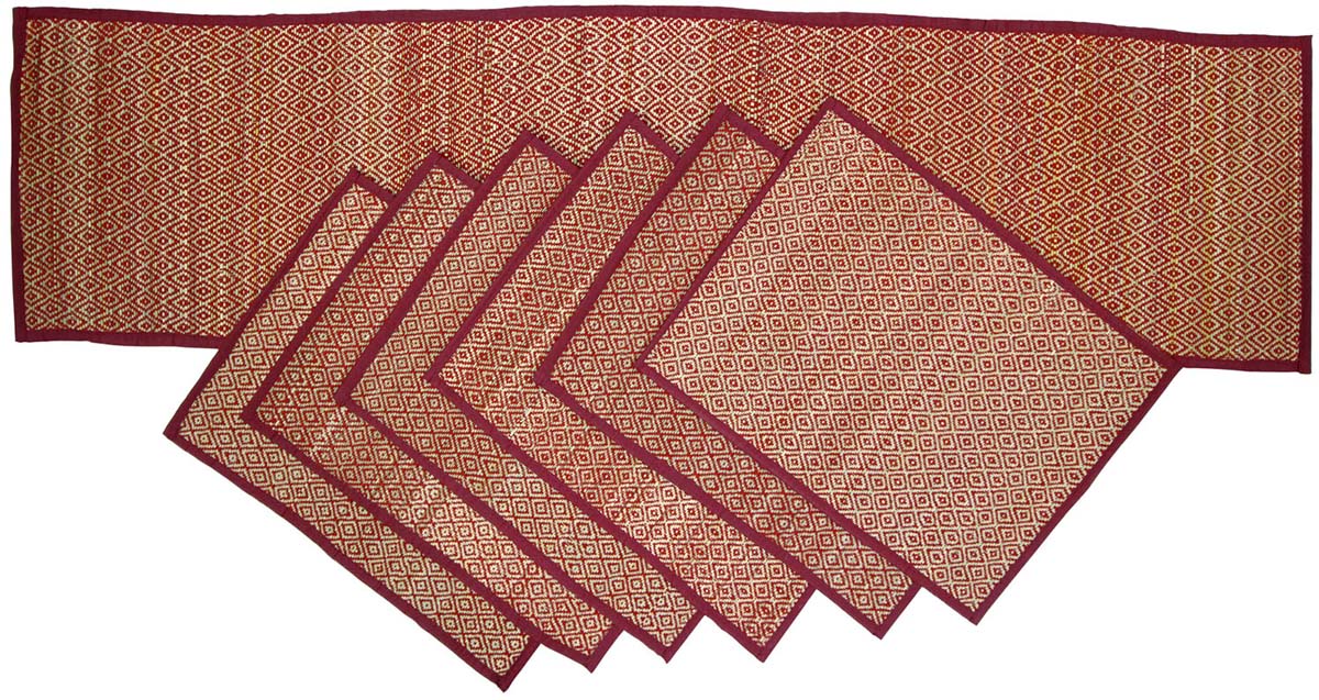 Buy in Bulk Wholesale Darbha Grass Table Runners/ Placemats in Red (Set of 6) Hand-woven 12x6”