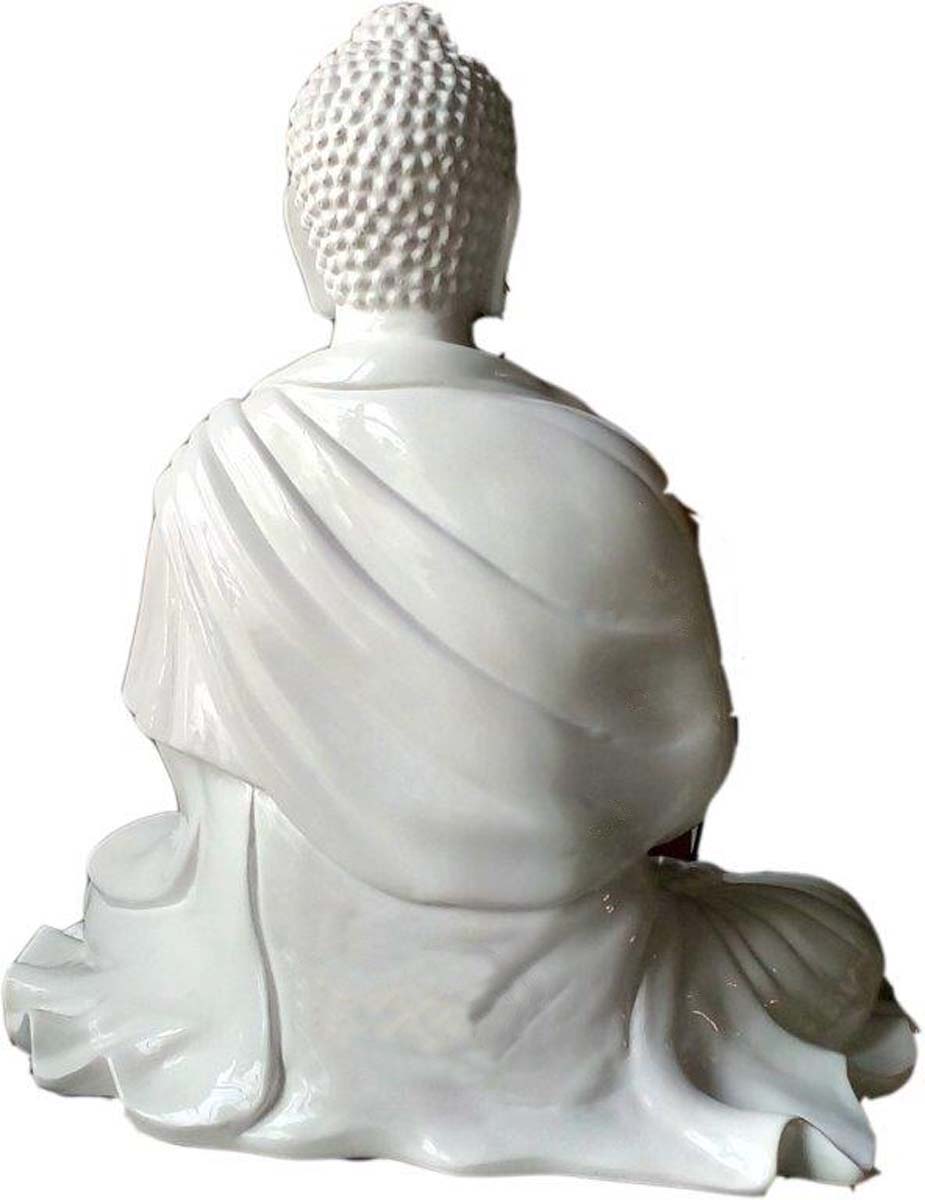 Wholesale Meditating White Lord Buddha Figurine - Buy in Bulk 13.39” Hand-Casted Fiber Buddha Figurine/Statue - Unique Good Luck Charms Fiber Sculpture - Home & Office Decor