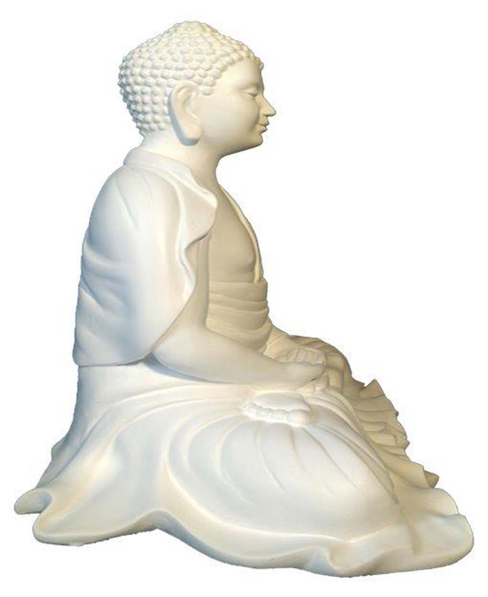 Wholesale Meditating White Lord Buddha Figurine - Buy in Bulk 13.39” Hand-Casted Fiber Buddha Figurine/Statue - Unique Good Luck Charms Fiber Sculpture - Home & Office Decor
