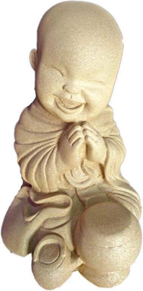 Bulk Buy Baby Monk Figurine - Wholesale 11.4” Hand-Casted Fiber Ivory Colored Baby Monk Figurine/Statue - Unique Good Luck Charms Wood Sculpture - Home & Office Decor