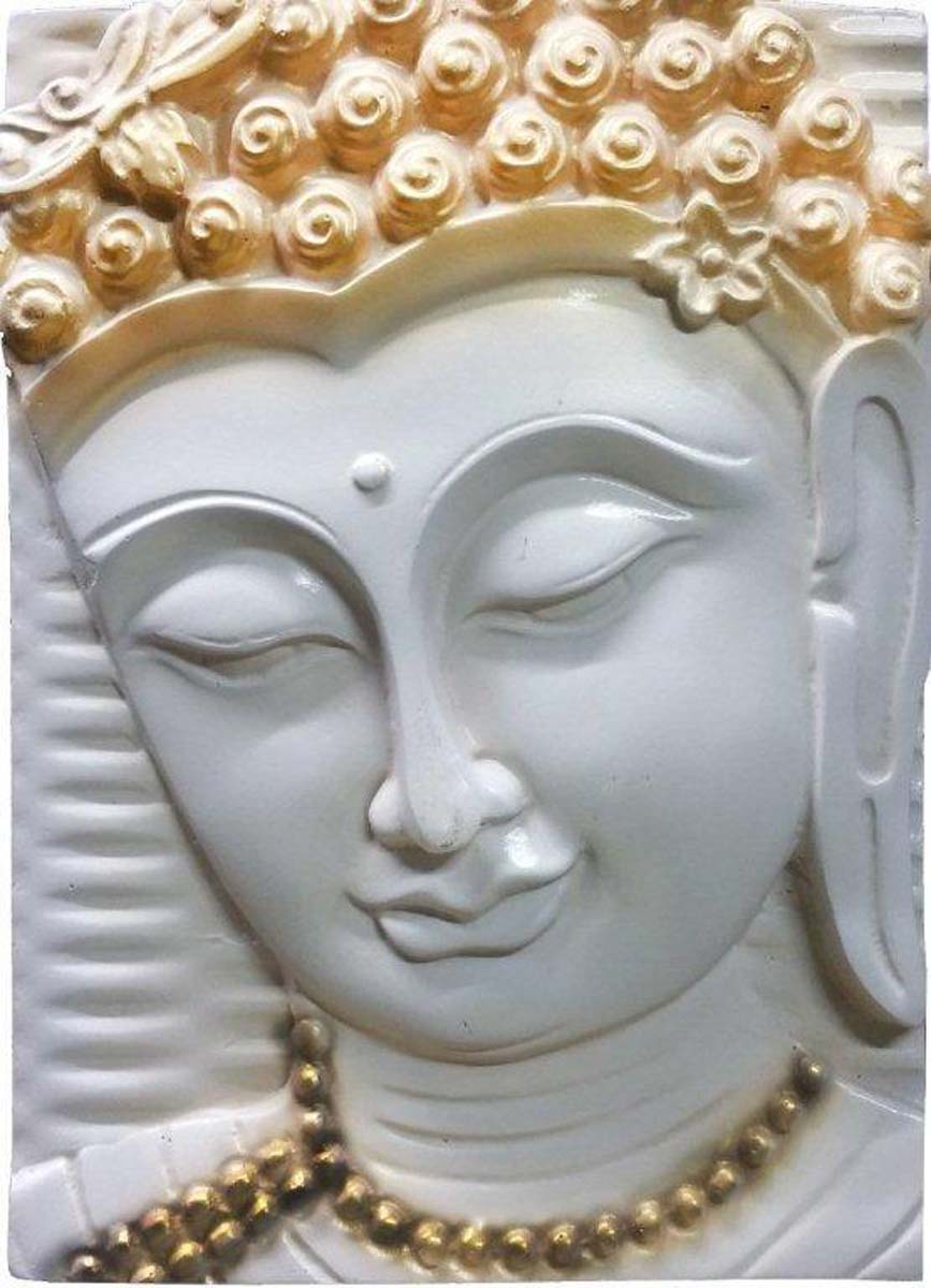 Hand-Crafted Buddha Mural in White & Golden – 11.8” Auspicious Fiber Mural – Home Décor – Wall-Art for Gardens / Patios  Buy in Bulk Wholesale