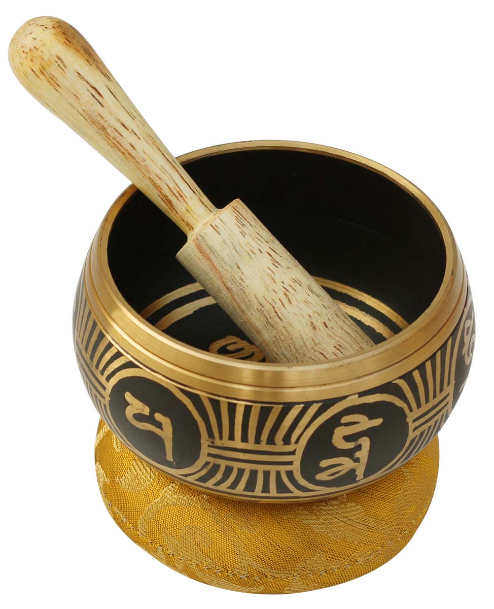 Bulk Wholesale Singing Bowl in Metal - Hand Painted 4" Brass Bowl with Wooden Mallet and Silk Cushion