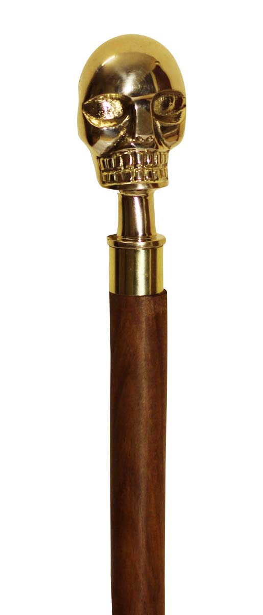 Bulk Buy Brown Walking Stick/Cane - Wholesale Handmade Indian Wood Wooden Walking Cane with Skeleton Head Design Brass Handle - Fashion Accessories from India