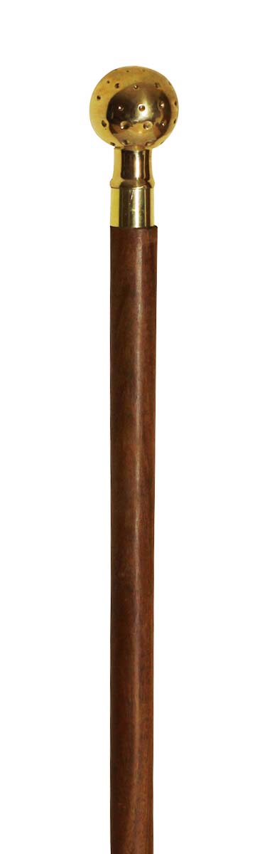 Bulk Buy Brown Walking Stick/Cane - Wholesale Handmade Indian Wood Wooden Walking Cane with Spherical-Shaped Detachable Metal Handle with Dotted Pattern & Finished in Golden Color - Fashion Accessories from India