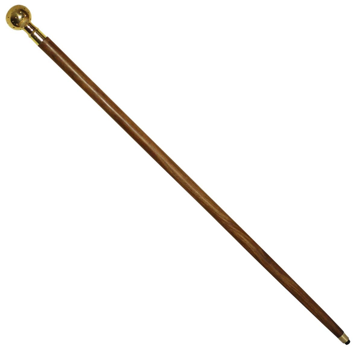 Bulk Buy Brown Walking Stick/Cane - Wholesale Handmade Indian Wood Wooden Walking Cane with Spherical-Shaped Detachable Metal Handle with Dotted Pattern & Finished in Golden Color - Fashion Accessories from India