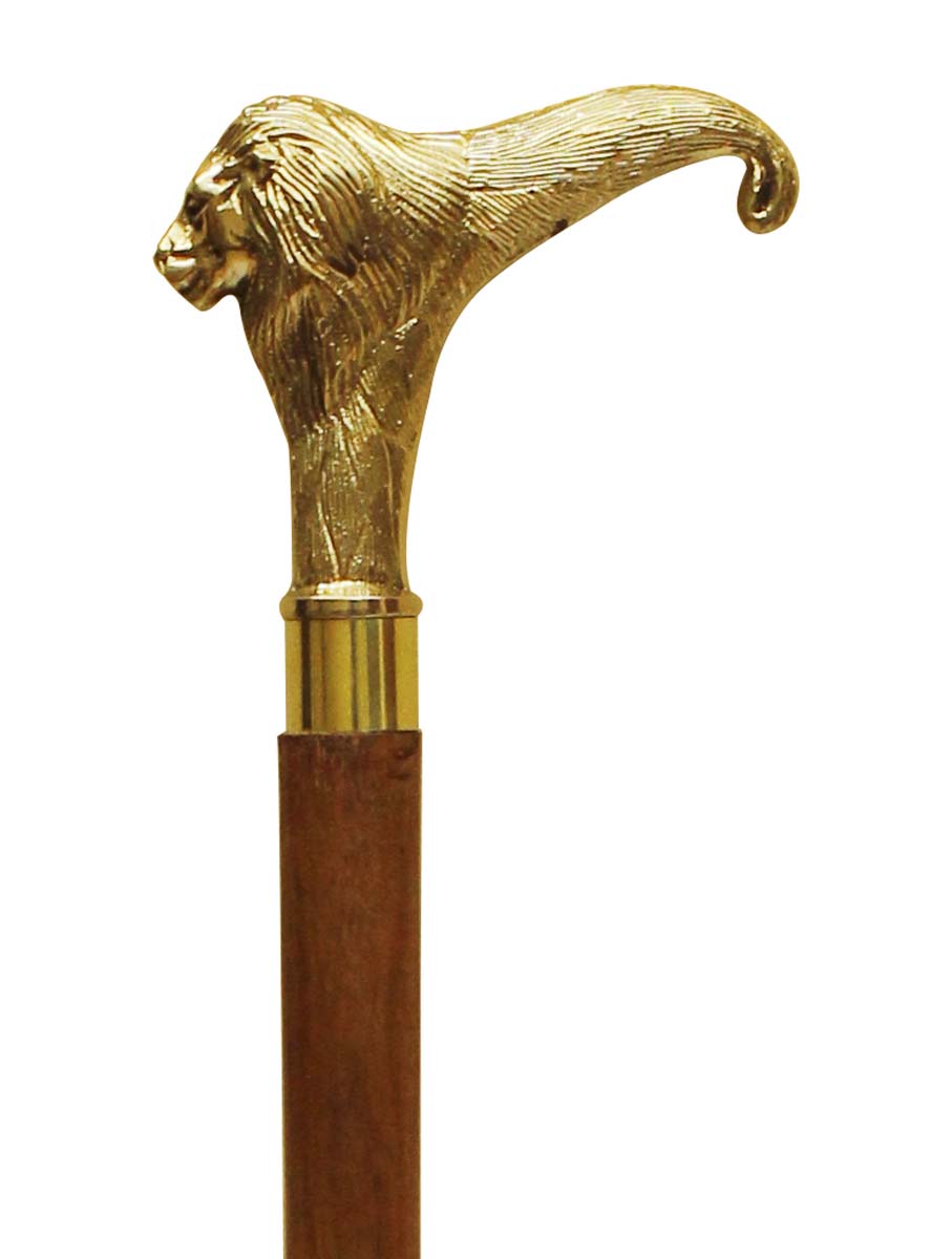 Bulk Buy Brown Walking Stick/Cane - Wholesale Handmade Indian Wood Wooden Derby Walking Cane with Lion Design Metal Handle - Fashion Accessories from India