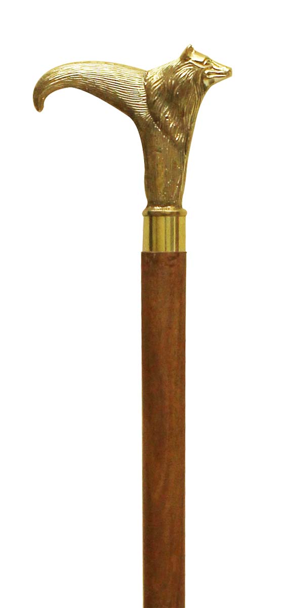 Bulk Buy Brown Walking Stick/Cane - Wholesale Handmade Indian Wood Wooden Derby Walking Cane with Bear Design Metal Handle - Fashion Accessories from India