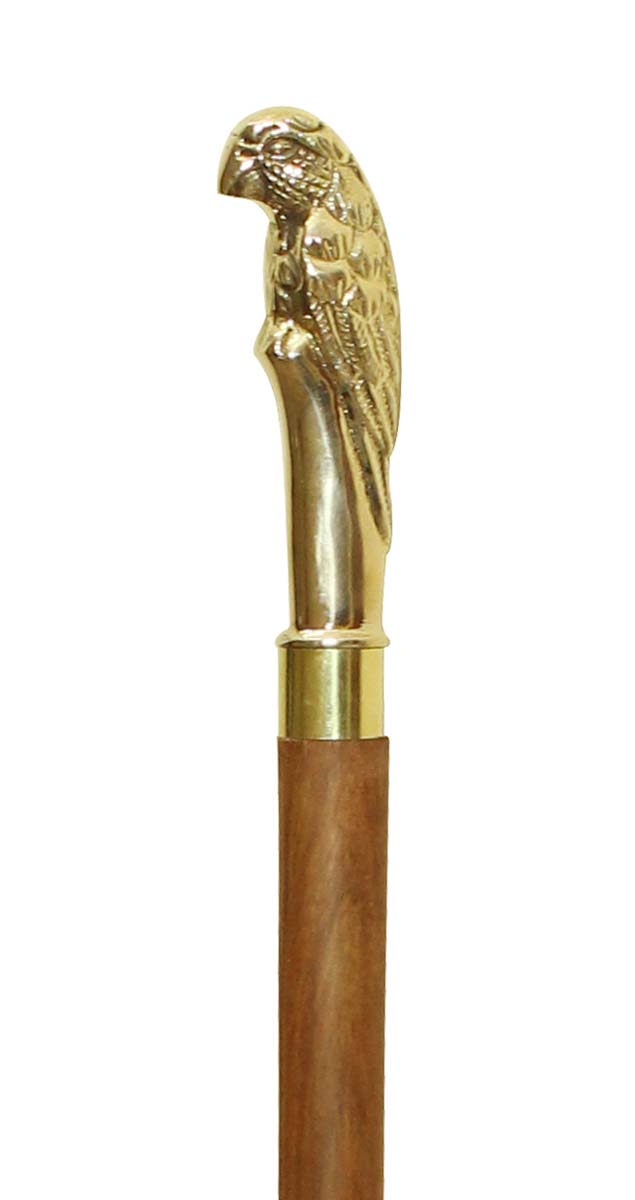 Bulk Buy 37.5” Walking Stick/Cane - Wholesale Handmade Wood Fashion Walking Stick with Detachable Metal Parrot Design Handle in Golden Color Finish from India