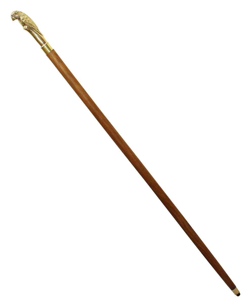 Bulk Buy 37.5” Walking Stick/Cane - Wholesale Handmade Wood Fashion Walking Stick with Detachable Metal Parrot Design Handle in Golden Color Finish from India