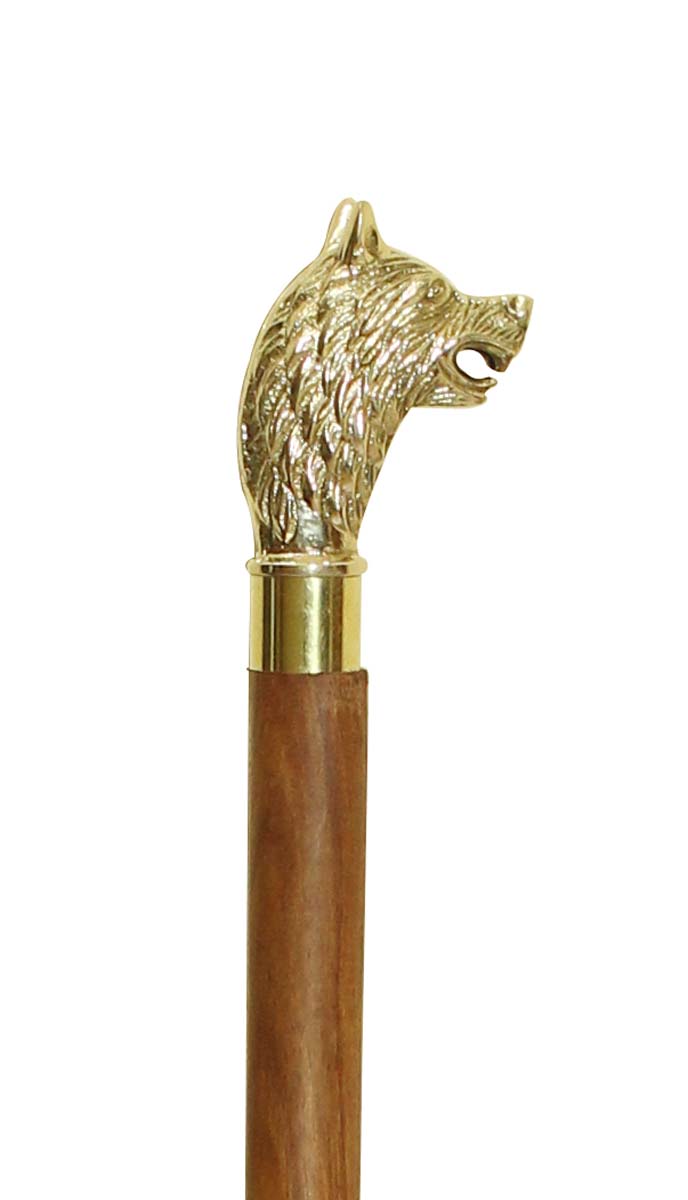 Bulk Buy 36.1” Wolf Design Walking Stick/Cane - Wholesale Handmade Wood Fashion Walking Stick with Detachable Metal Wolf Design Handle in Golden Color Finish from India