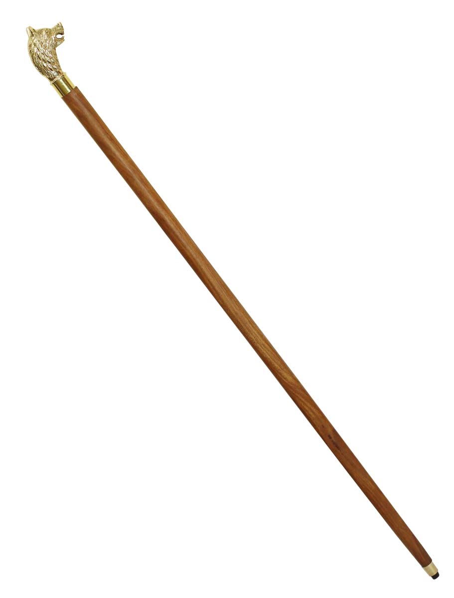 Bulk Buy 36.1” Wolf Design Walking Stick/Cane - Wholesale Handmade Wood Fashion Walking Stick with Detachable Metal Wolf Design Handle in Golden Color Finish from India
