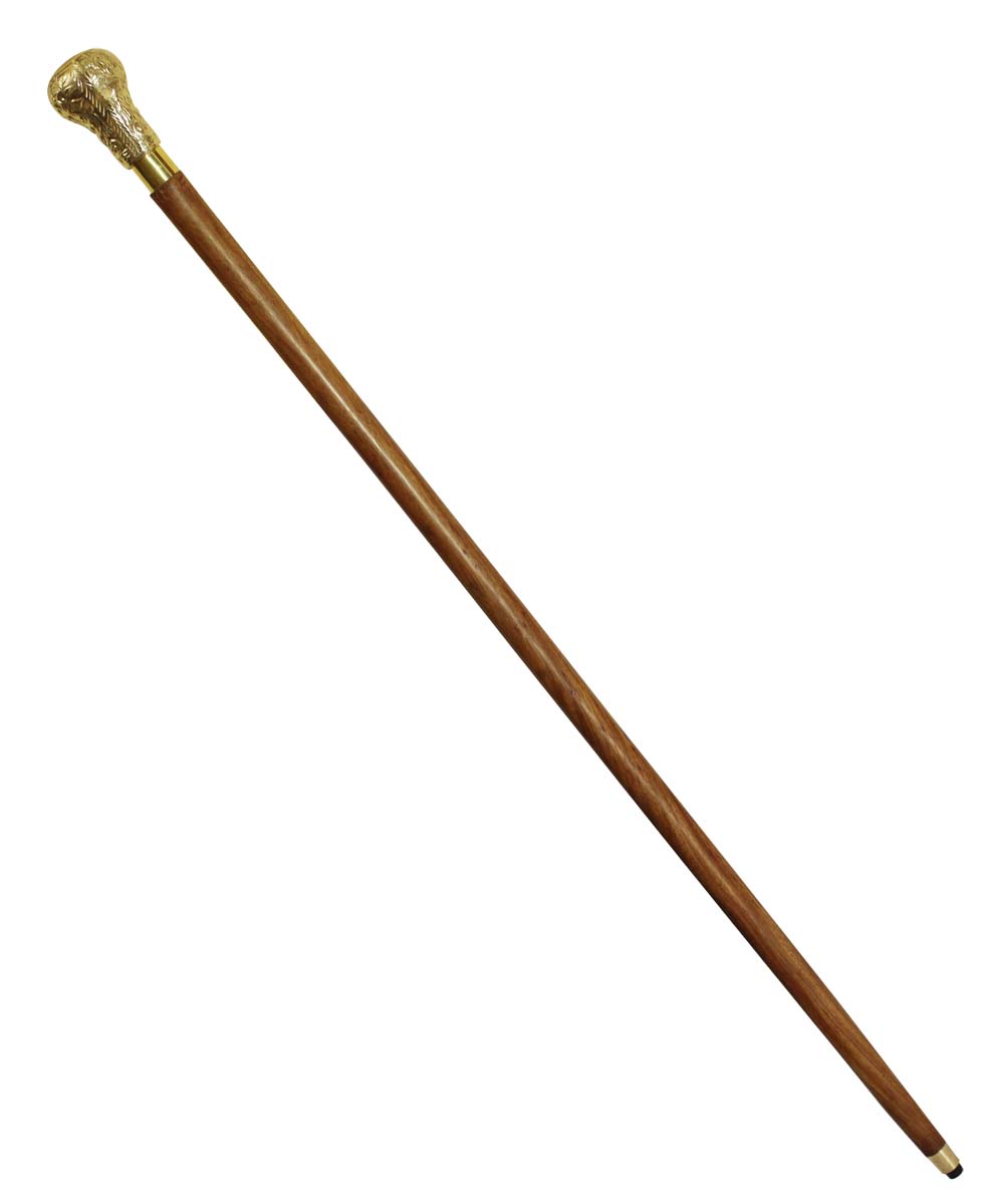 Bulk Buy Walking Stick/Cane - Wholesale Handmade Wooden Walking Cane - Brass Round Knob Shaped Handle with Leafy Motifs & Decorated with a Round Dial Watch on the Top - Fashion Accessories from India