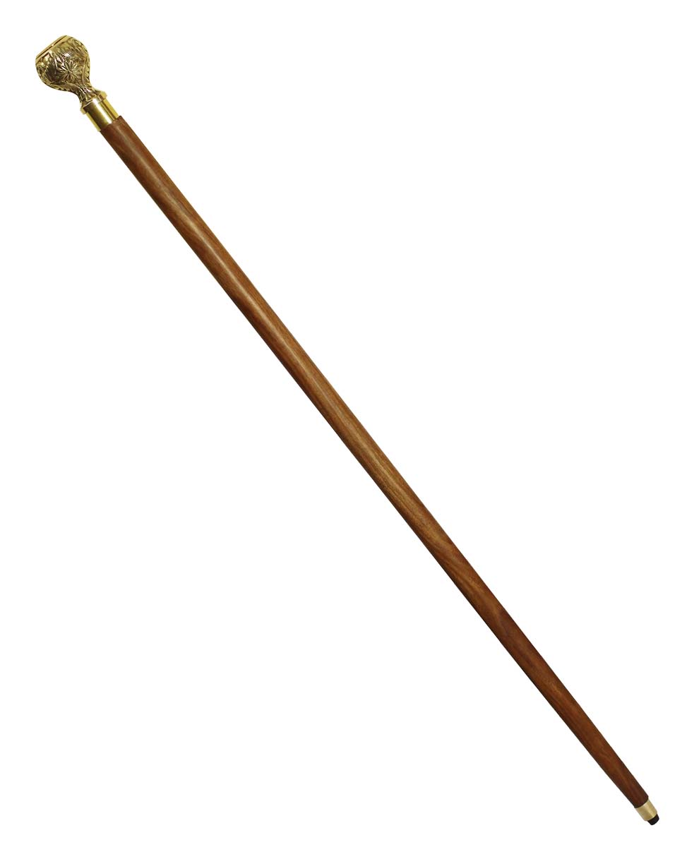 Bulk Buy 35.3” Walking Stick/Cane - Wholesale Handmade Wood Fashion Walking Stick with Floral Motifs & Decorative Round Dial Watch Metal Handle in Golden Color Finish from India
