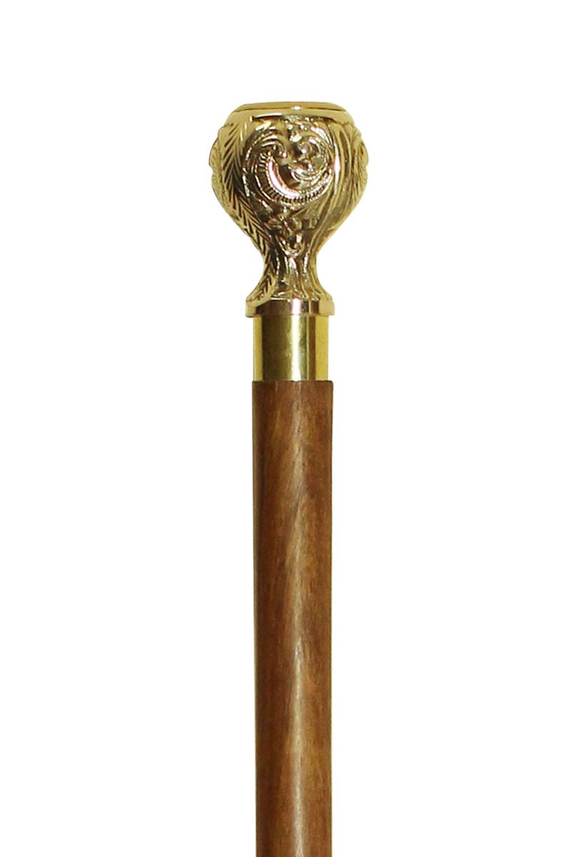 Bulk Buy 36.6” Walking Stick/Cane - Wholesale Handmade Wood Fashion Walking Stick with Intricate Patterns & Decorative Round Dial Watch Metal Handle in Golden Color Finish from India