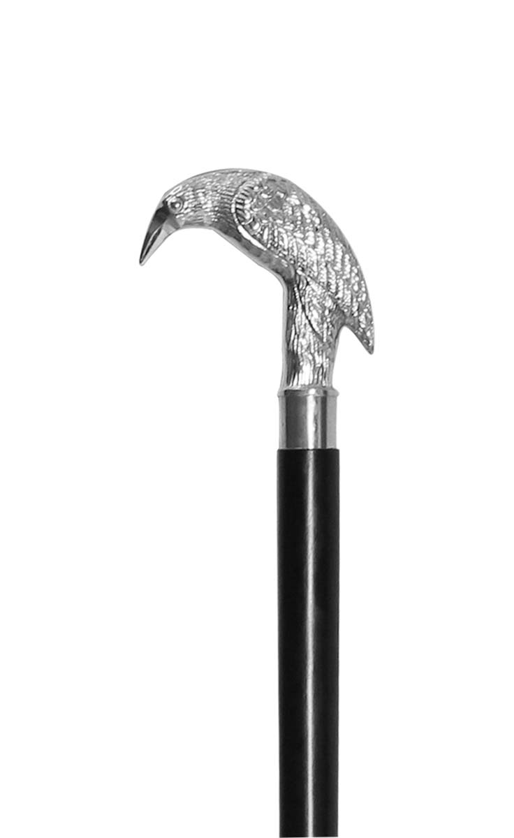 Handmade 36.5” Walking Stick/Cane in Bulk - Wholesale Wood Fashion Black Color Walking Stick with a Detachable Metal Handle in Raven Design & Finished in Silver Color from India