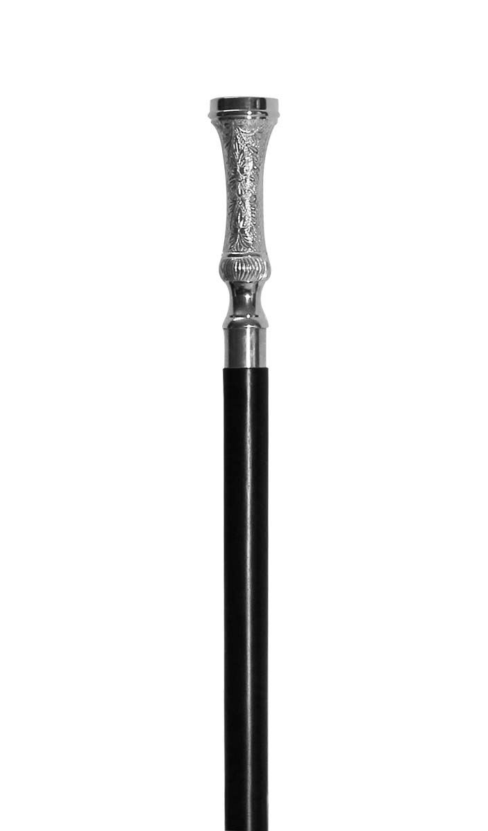 Wholesale 38” Walking Stick/Cane in Bulk - Source Handmade Wood Fashion Black Color Walking Stick Decorated with a Detachable Capstick Handle in Metal with Leafy Motifs & Finished in Silver Color from India