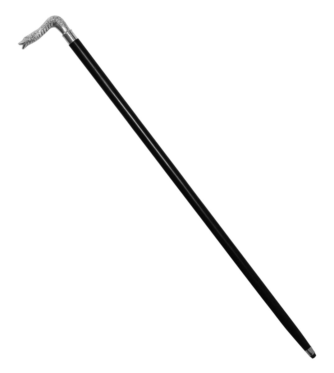 Bulk Buy 35” Walking Stick/Cane - Wholesale Handmade Wood Fashion Black Color Walking Stick Decorated with a Detachable Metal Handle in Crocodile Design & Finished in Silver Color from India