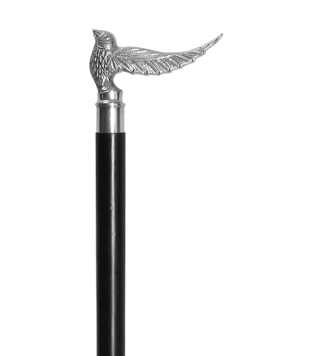 Wholesale 35.5” Walking Stick/Cane in Bulk - Source Handmade Wood Fashion Walking Stick with a Detachable Metal Handle in Design of a Bird Fluttering its Wings with Silver Color Finish