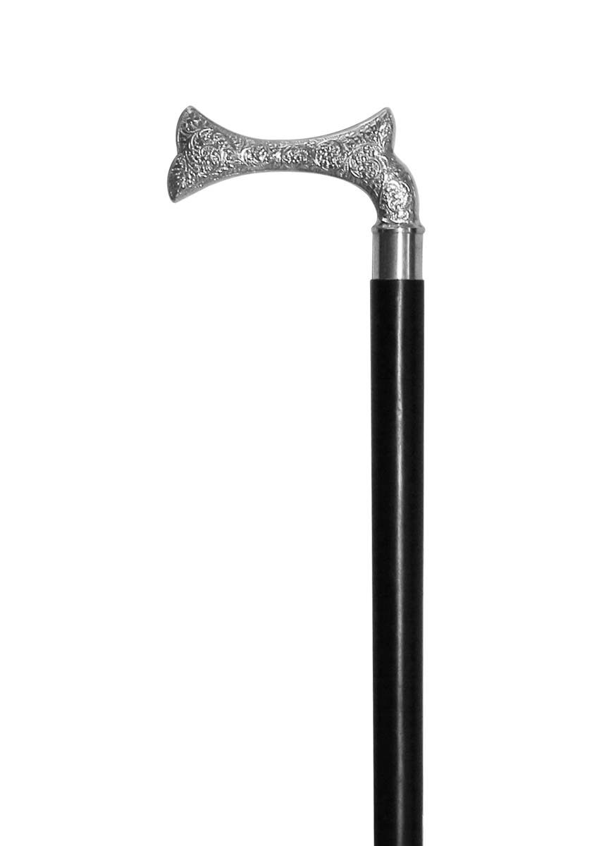 Handmade 35.1” Walking Stick/Cane in Bulk - Wholesale Wood Fashion Black Color Walking Stick Adorned with a Detachable Metal Handle in Unique Shape with Floral Motifs & Finished in Silver Color from India