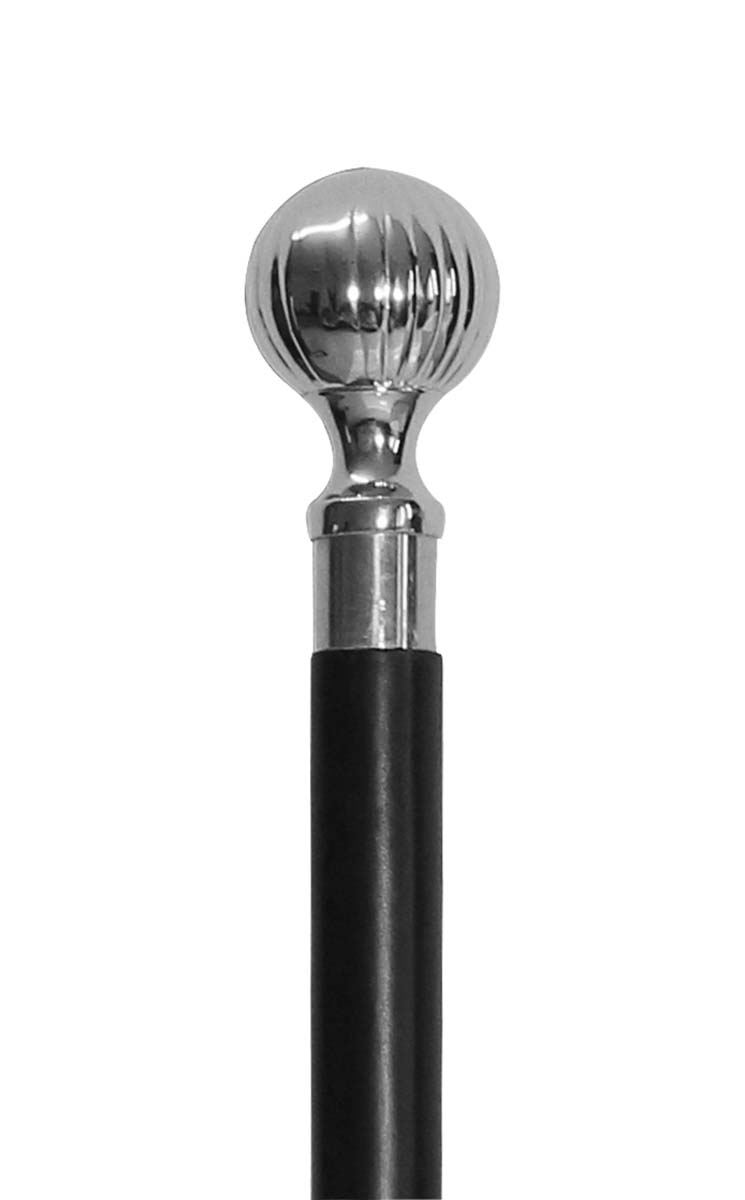 Source Walking Stick/Cane in Bulk - Wholesale Handmade Wood Fashion Black Color 35.5” Walking Stick with a Spherical-Shaped Detachable Metal Handle with Ribbed Pattern & Finished in Silver Color from India