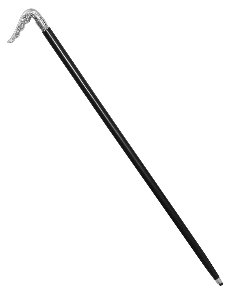 Wholesale 35.4” Walking Stick/Cane in Bulk - Source Handmade Wooden Fashion Black Color Walking Stick Adorned with a Detachable Silver Color Metal Handle in Unique Shape with Grip Design & Decorated with Floral Motifs from India