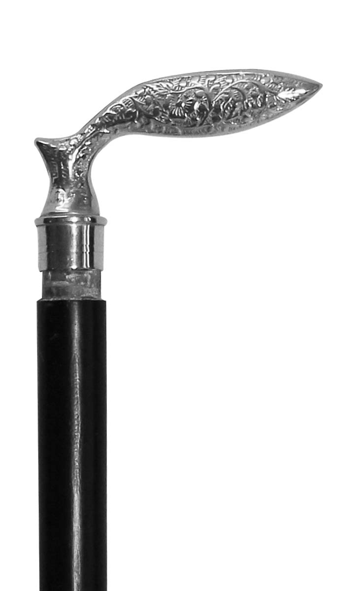 Black Color 35.4” Walking Stick/Cane in Bulk - Wholesale Wooden Fashion Walking Stick Adorned with a Detachable Metal Handle in Unique Shape with Floral Motifs & Finished in Silver Color from India