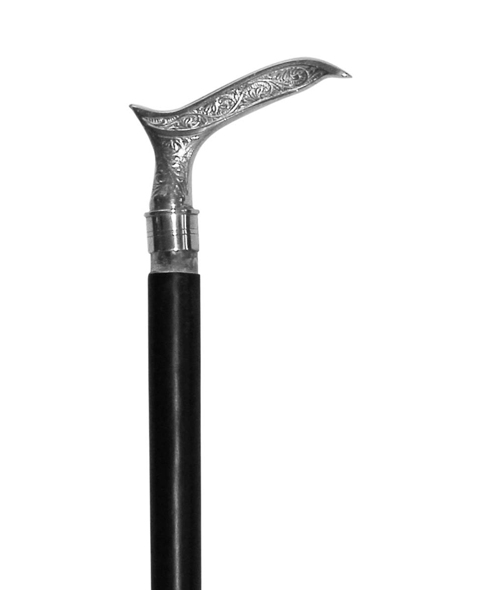 Source Walking Stick/Cane in Bulk - Wholesale Handmade Wooden Fashion Black Color 36.5” Walking Stick Adorned with a Detachable Metal Handle in Unique Shape with Leafy Motifs & Finished in Silver Color from India