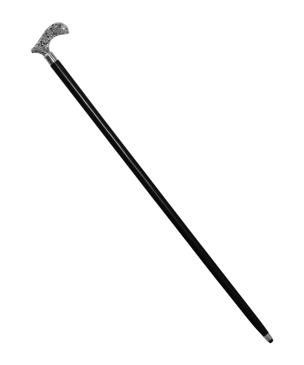 Wooden 35” Walking Stick/Cane in Bulk - Wholesale Fashion Black Color Walking Stick Adorned with a Detachable Metal Handle with Floral Carving & Finished in Silver Color from India