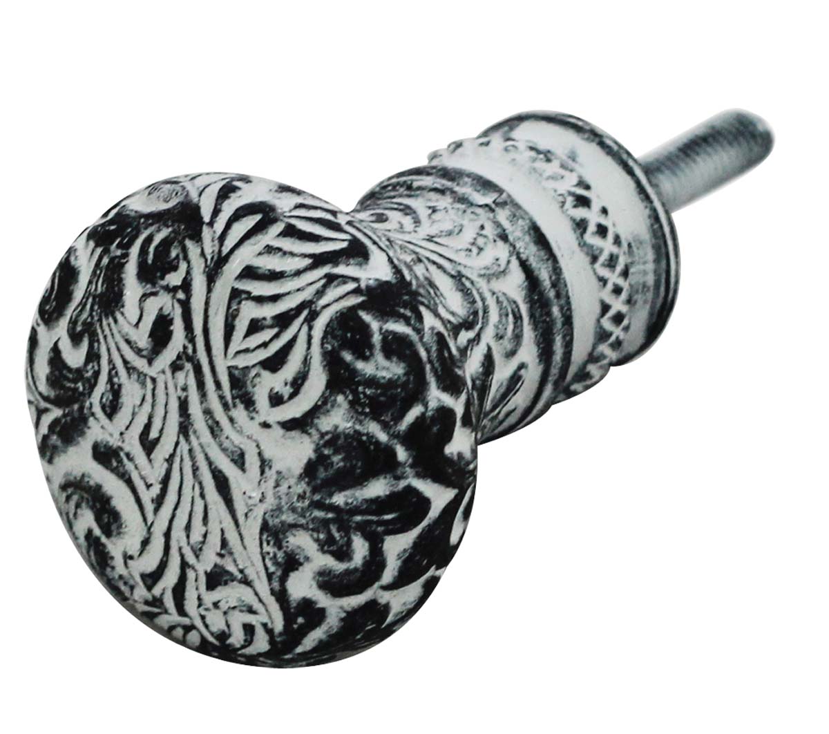 Bulk Wholesale Antique-Look Knob-Shaped Handle in Black & White Color for ArtistryBazaar Walking Stick – Handmade in Metal & Designed with Floral Patterns – Stylish Handles for Wooden Canes