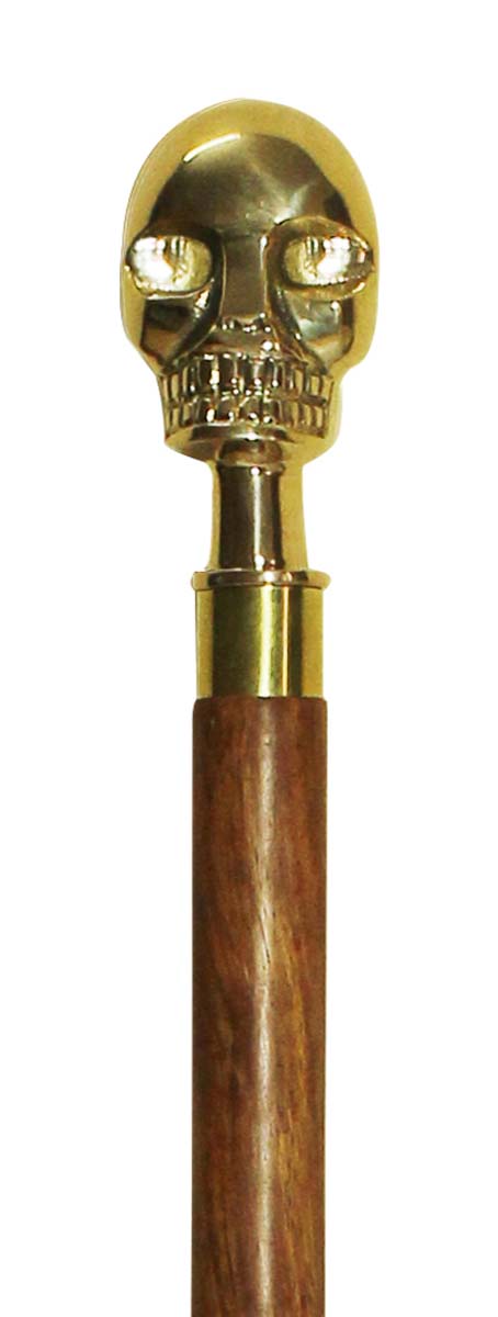 Wholesale 37” Three-Piece Detachable Walking Stick/Cane in Bulk - Source Handmade Wooden Fashion Brown Color Walking Stick Adorned with a Detachable Metal Handle in Skeleton Head Design with Golden Finish from India