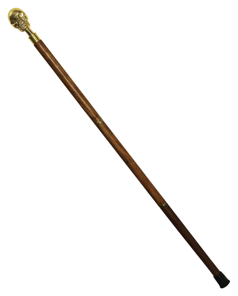 Wholesale 37” Three-Piece Detachable Walking Stick/Cane in Bulk - Source Handmade Wooden Fashion Brown Color Walking Stick Adorned with a Detachable Metal Handle in Skeleton Head Design with Golden Finish from India