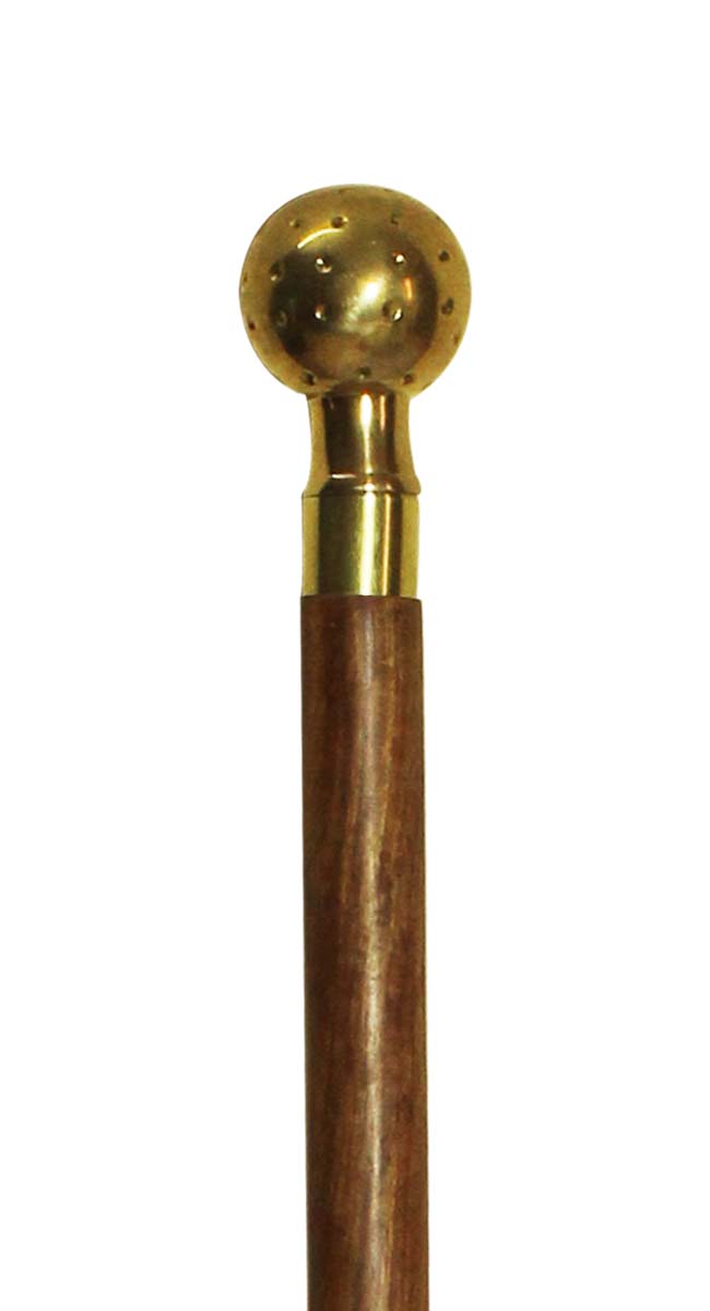 Handmade 36.5” Three-Piece Detachable Walking Stick/Cane in Bulk - Wholesale Wooden Fashion Brown Color Walking Stick Adorned with a Detachable Spherical Shaped Metal Handle with Dotted Pattern & Finished in Golden Color from India