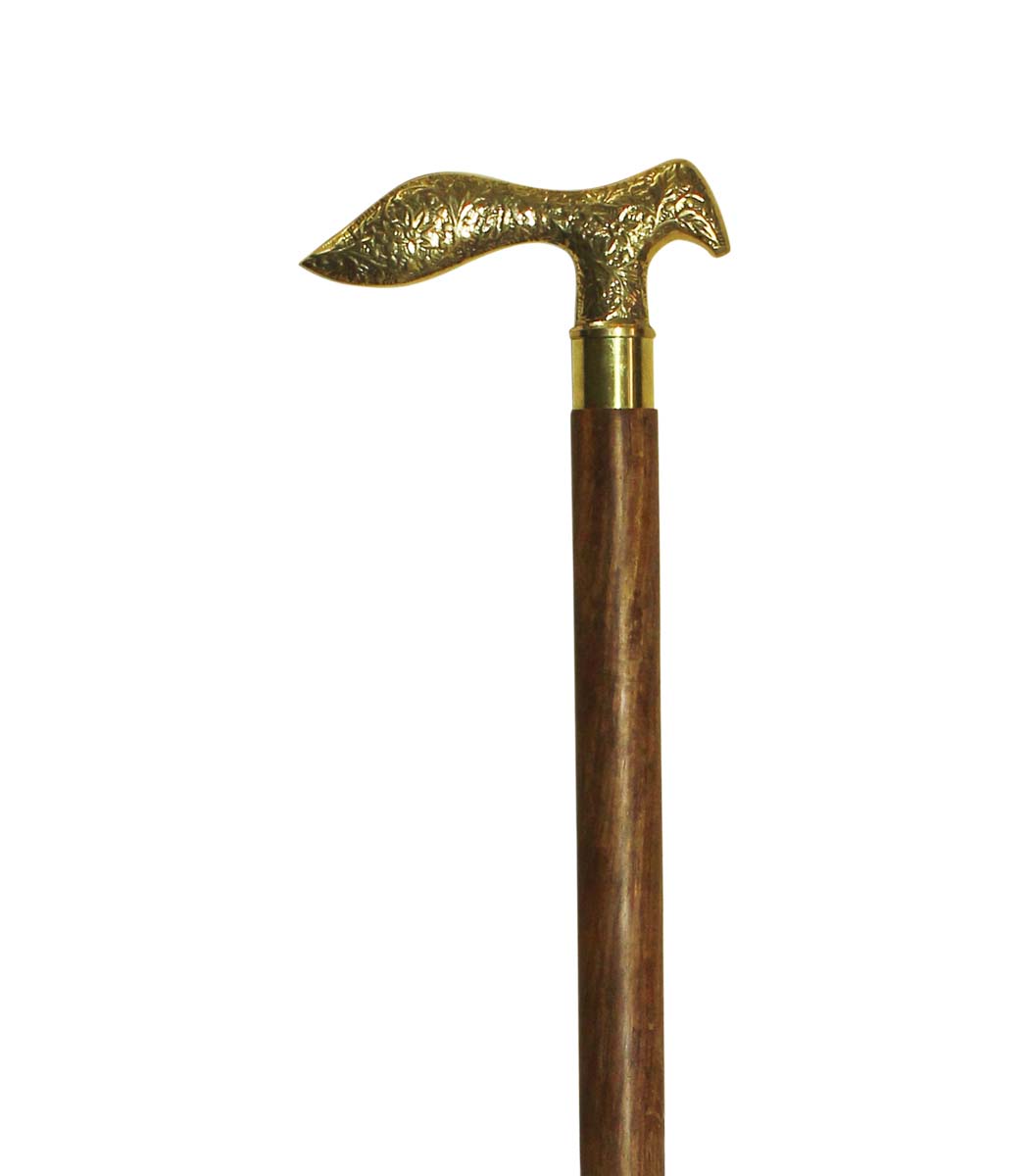 Bulk Buy 36” Three-Piece Detachable Walking Stick/Cane - Wholesale Handmade Wooden Fashion Brown Color Walking Stick Adorned with a Detachable Classic Shaped Metal Handle with Floral Pattern & Finished in Golden Color from India