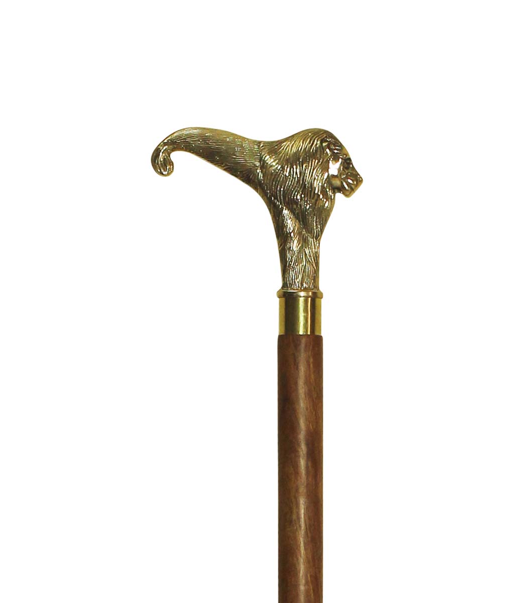 Source 37” Three-Piece Detachable Walking Stick/Cane in Bulk - Wholesale Handmade Wooden Fashion Brown Color Walking Stick Adorned with a Detachable Metal Handle in Lion Design with Golden Color Finish from India