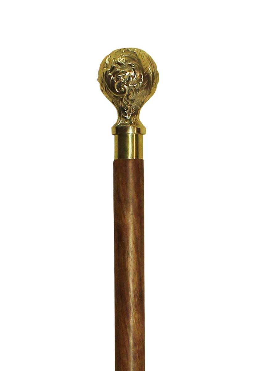 Bulk Buy 35.5” Three-Piece Detachable Walking Stick/Cane - Wholesale Handmade Wooden Fashion Brown Color Walking Stick Adorned with a Detachable Round Shaped Metal Handle with Floral Patterns & Finished in Golden Color from India