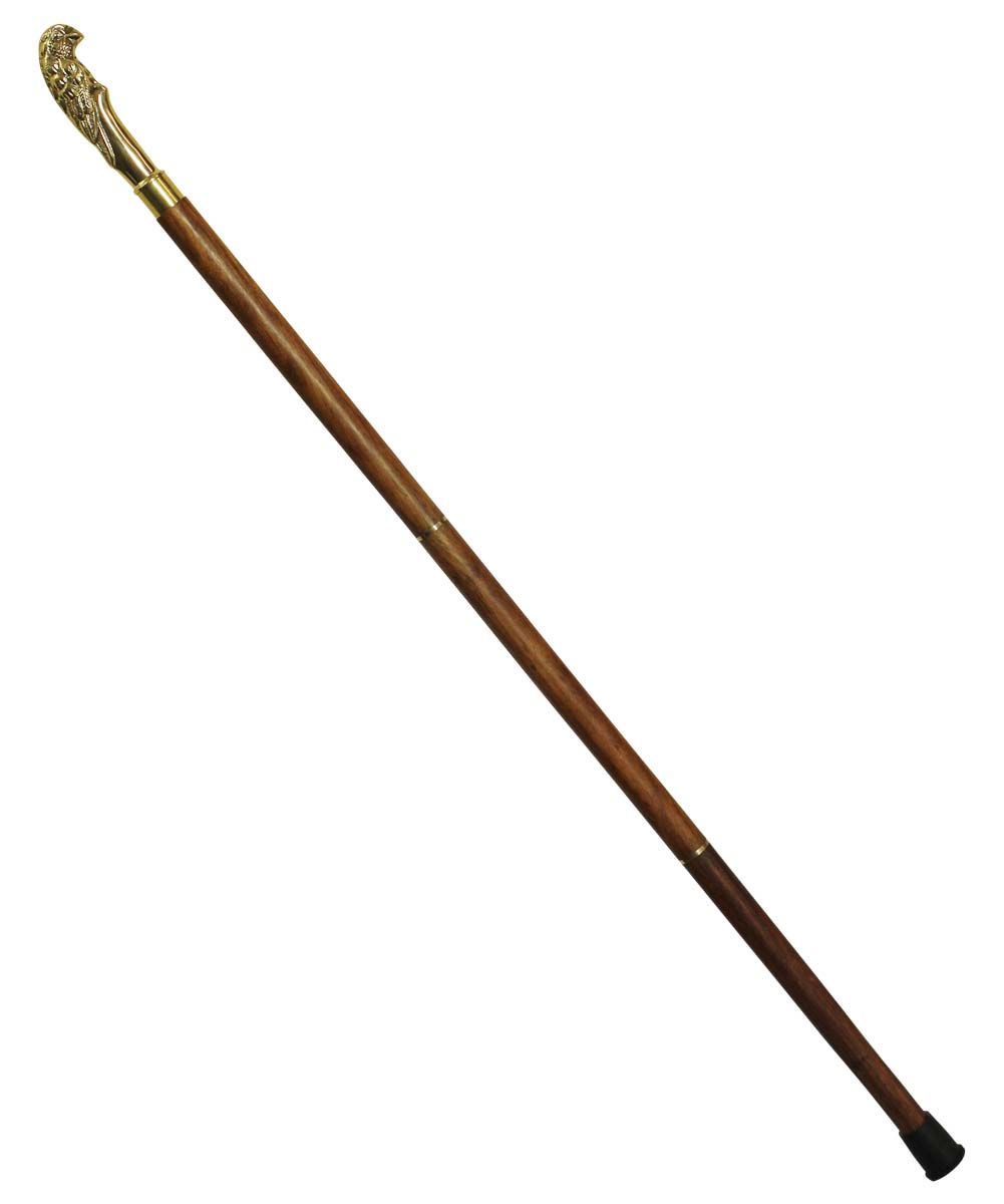 Source 37.5” Three-Piece Detachable Walking Stick/Cane in Bulk - Wholesale Handmade Wooden Fashion Brown Color Walking Stick Adorned with a Detachable Metal Handle in Parrot Design with Golden Color Finish from India