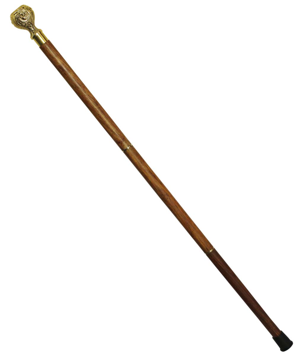 Bulk Buy 36.6” Three-Piece Detachable Walking Stick/Cane - Wholesale Handmade Wooden Fashion Brown Color Walking Stick Adorned with a Detachable Golden Color Round-Shaped Metal Handle with Intricate Patterns & Decorated with a Round Dial Watch on the Top from India