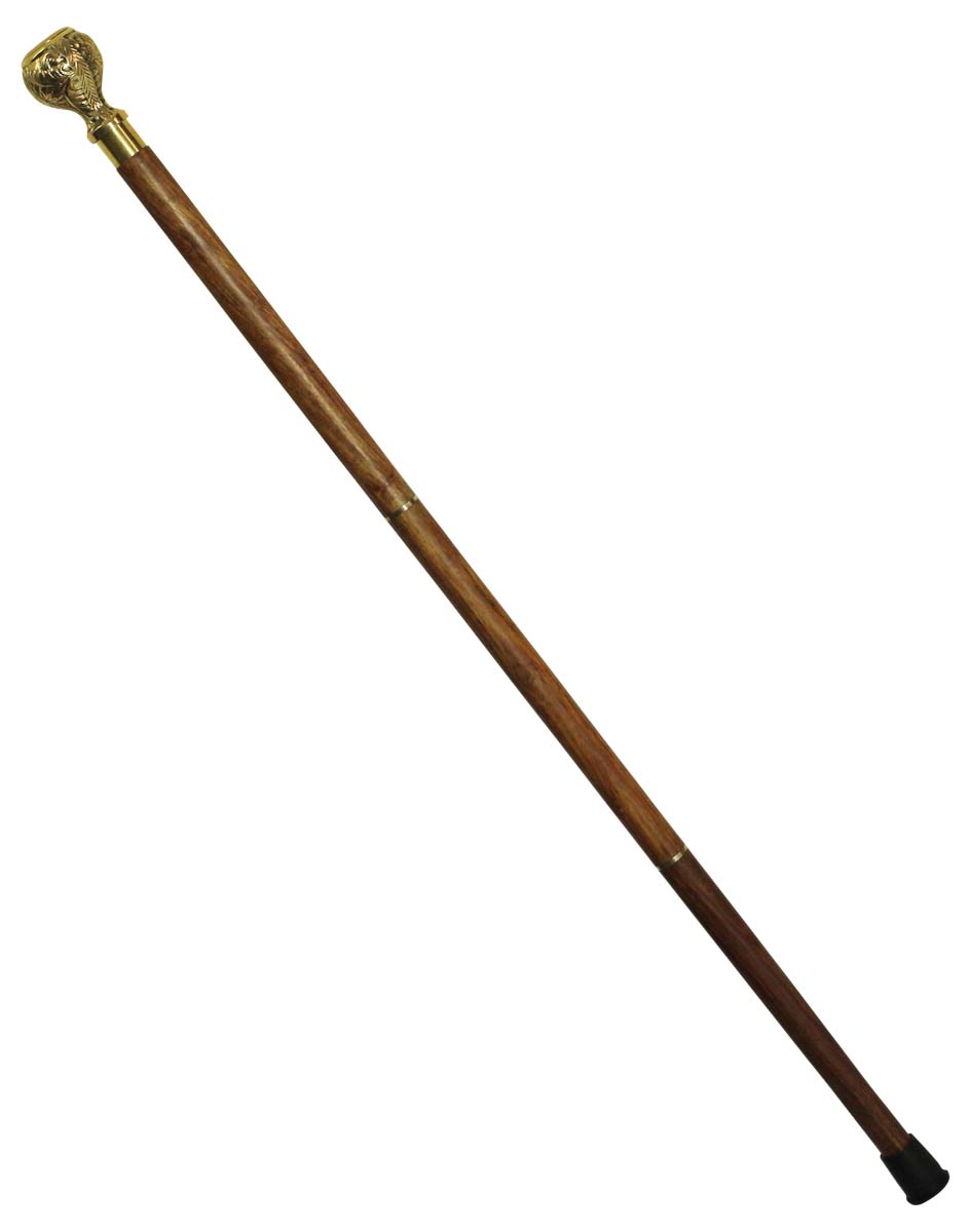 Bulk Buy 35.3” Three-Piece Detachable Walking Stick/Cane - Wholesale Handmade Wooden Fashion Brown Color Walking Stick Adorned with a Detachable Golden Color Round-Shaped Metal Handle with Floral Patterns & Decorated with a Round Dial Watch on the Top from India