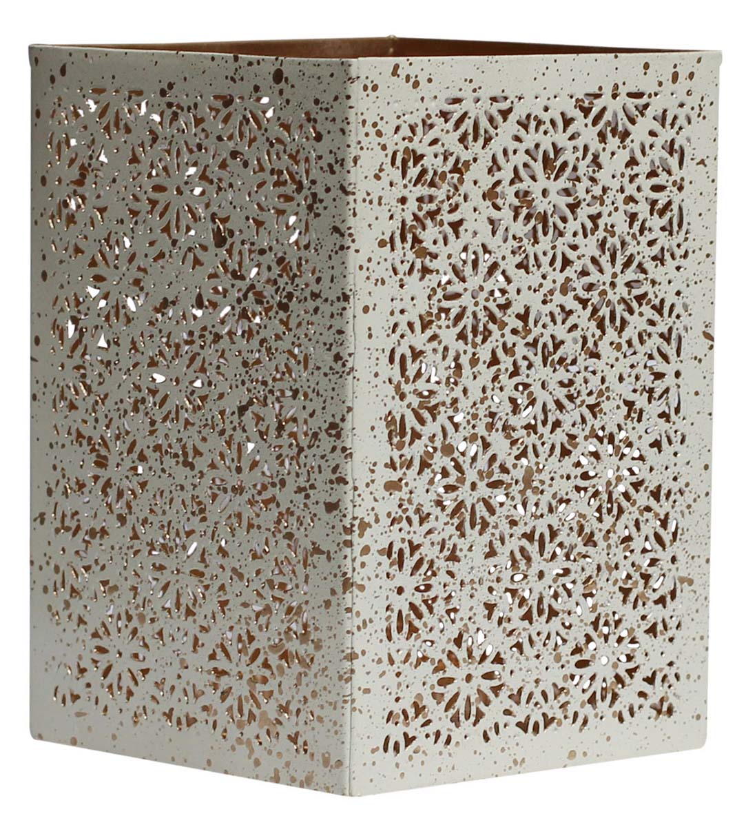 Bulk Wholesale 6” Handmade Metal Tealight Candle Holder / Stand in White & Golden Color with Speckled Effect – Designed in Floral Cut-Out Patterns – Decorative Votive Candle Stands