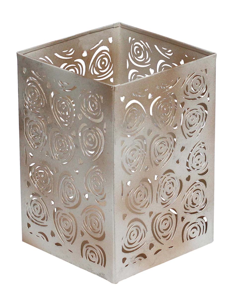 Bulk Wholesale 6” Square Tea-Light Candle Holder / Stand in White & Golden Color - Handmade in Metal & Decorated with Cut-Out Patterns – Home Décor