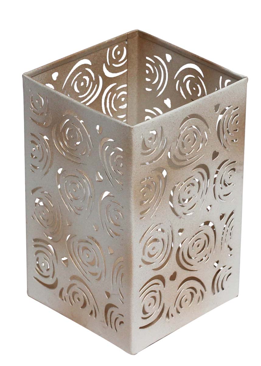 Bulk Wholesale 5”  Square-Shaped Tealight Candle Holder / Stand in White & Golden Color - Handmade in Metal – Designed in Heart Shaped & Rose Design Cut-Out Patterns – Decorative Votive Candle Stands