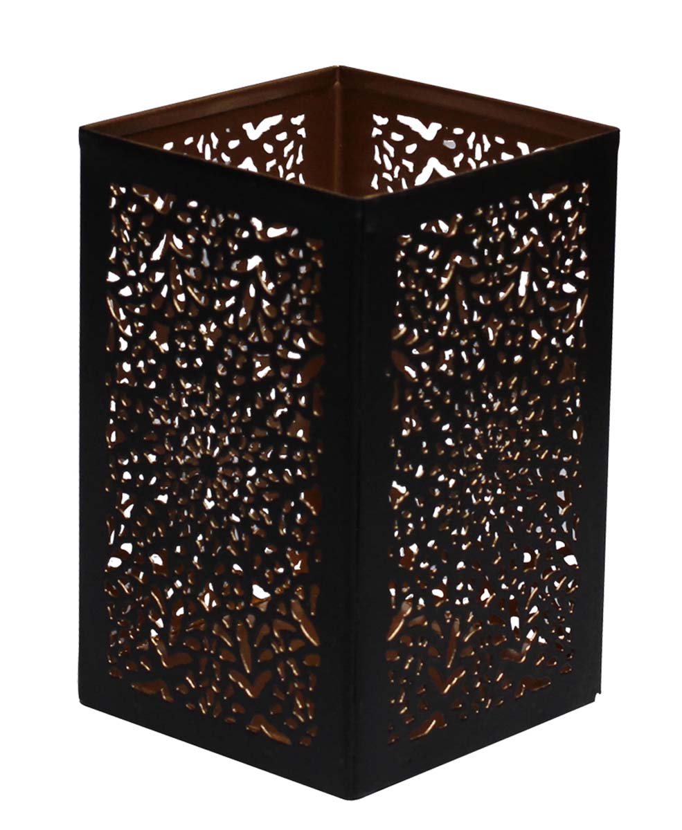 Bulk Wholesale 5” Handmade Metal Tealight Candle Holder / Stand in Black & Golden Color – Designed in Floral Cut-Out Pattern – Decorative Votive Candle Stands