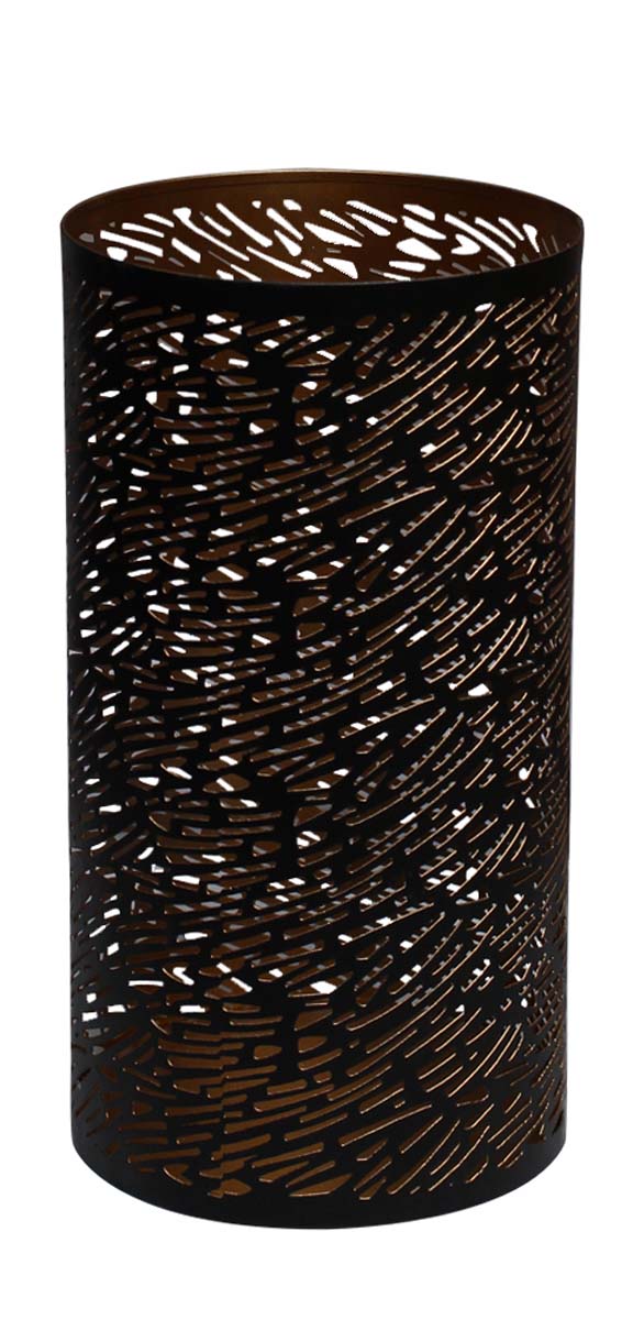 Bulk Wholesale 10” Handmade Cylindrical Shaped Tealight Candle Holder / Votive Candle Stand in Metal – Designed in Thin Stripes Cut-Out Patterns – Unique Candle Décor 