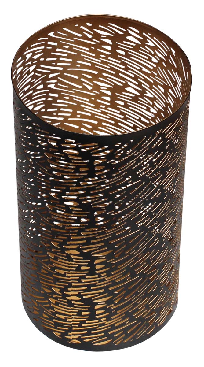 Bulk Wholesale 10” Handmade Cylindrical Shaped Tealight Candle Holder / Votive Candle Stand in Metal – Designed in Thin Stripes Cut-Out Patterns – Unique Candle Décor 